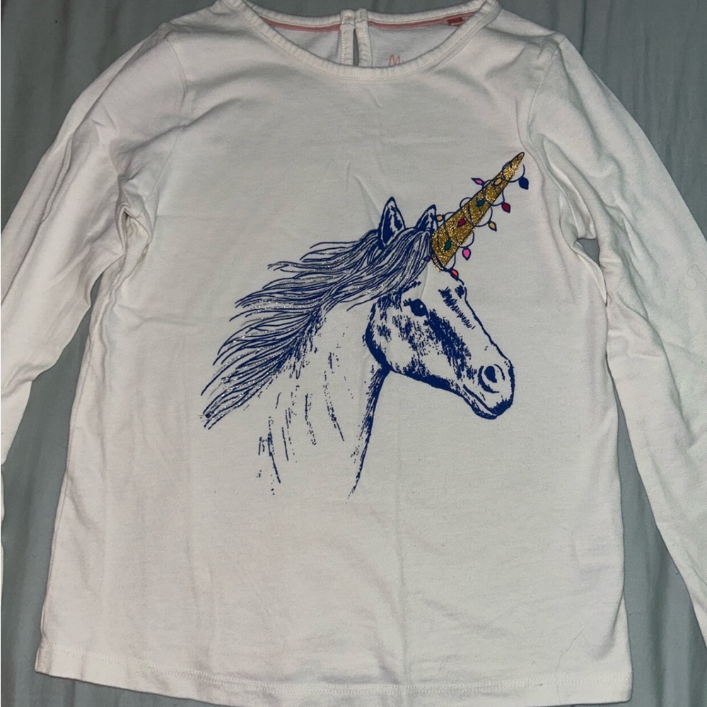 Mini Boden 8/9 Unicorn Long Sleeve Shirt